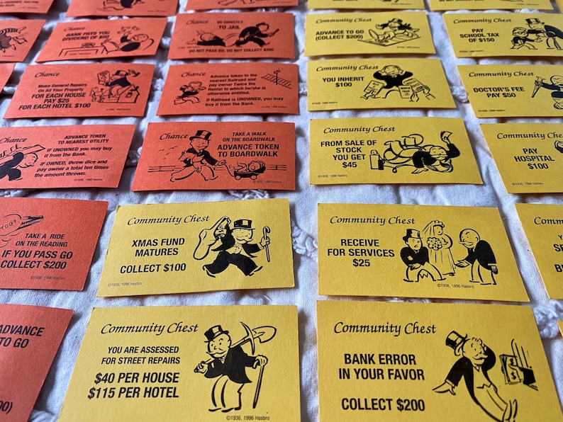 Monopoly Cards Chance and Community Chest Board Game Vintage Etsy