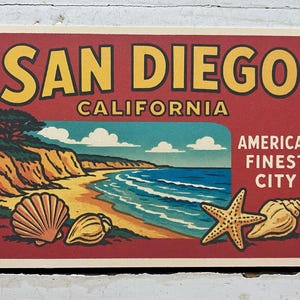 Postcard San Diego California America’s Finest City Retro Torrey Pines Beach Seashells Vacation Travel