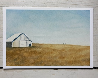 Country Barn in Iowa Art Print Watercolor Painting