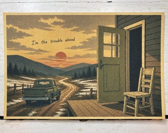 I’m the Trouble Ahead Door and Truck Country Postcard