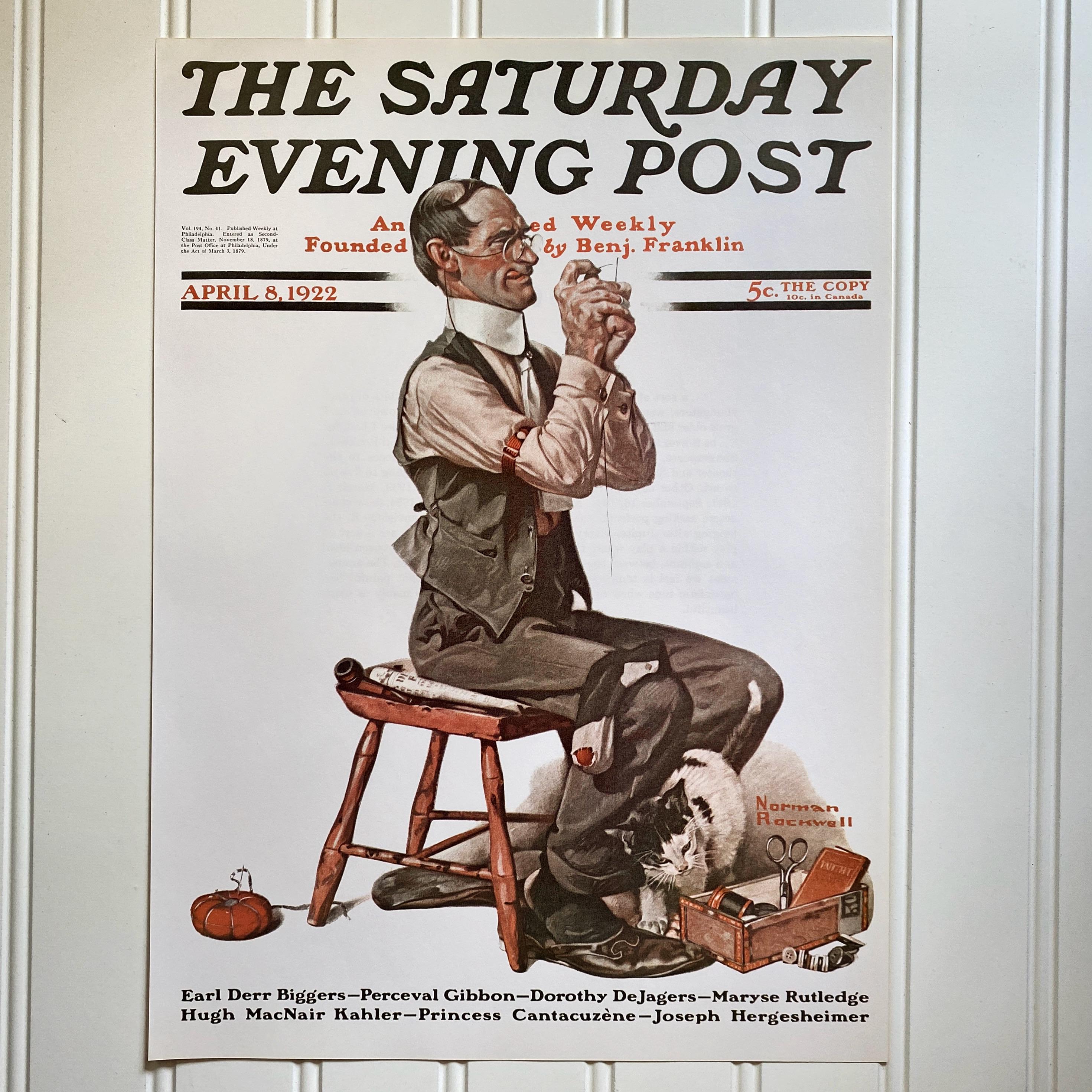Threading the Needle Norman Rockwell Print Vintage the Saturday