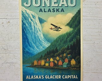 Postcard Juneau Alaska Mendenhall Glacier Floatplane Travel Art Print