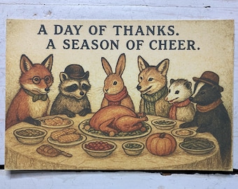 Postcard Thanksgiving A Day of Thanks A Season of Cheer Woodland Animals