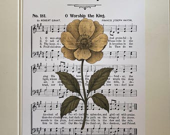 Hymn Art Print O Worship the King with Yellow Flower