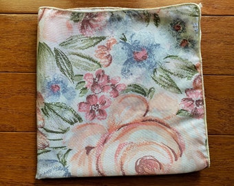 Vintage Pink Blue Flower Bandana Handkerchief Scarf Napkin