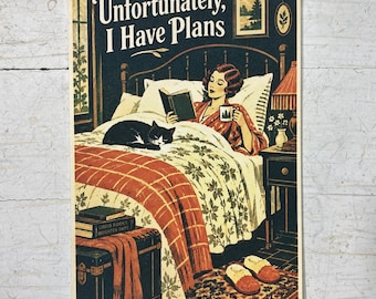 Unfortunately I Have Plans Woman Reading In Bed Cozy Introvert Humor Postcard