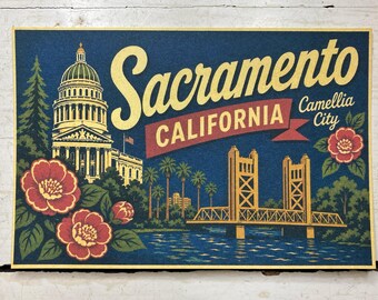 Sacramento, California Camellia City Retro Travel Postcard