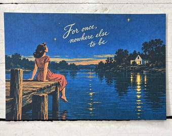 For Once Nowhere Else to Be Woman at River Peaceful Postcard
