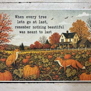 When Every Tree Lets Go at Last Autumn Foxes in Pumpkin Patch Cozy Postcard