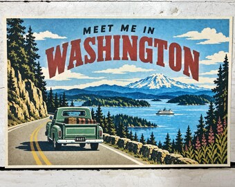 Meet Me In Washington Retro Truck Road Trip Postcard