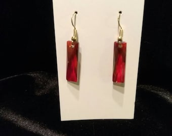 Swarovski Crystal Earrings- red magma crystal- dangle- rectangular- sparkle - elegant - sophisticated -holiday gift-