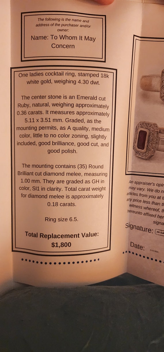 18k White Gold Ruby Diamond Ring - Size 6.5 - image 5