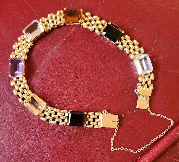 Vintage solid 18k 750 Gold Multi Gemstone Bracele… - image 1