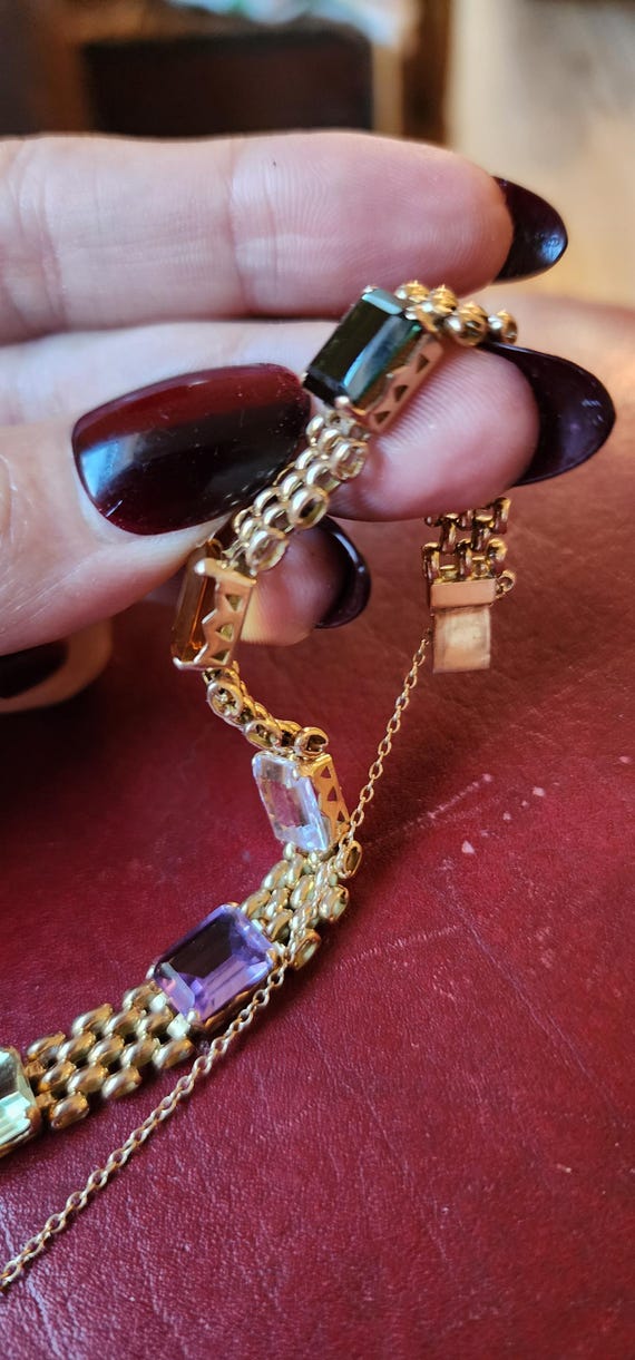 Vintage solid 18k 750 Gold Multi Gemstone Bracele… - image 2