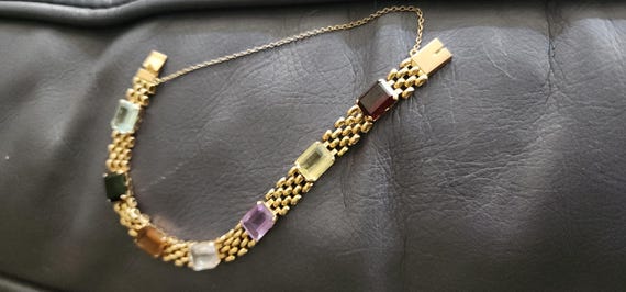 Vintage solid 18k 750 Gold Multi Gemstone Bracele… - image 7
