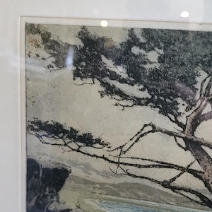 original signed etching Joseph Eidenberger Monterey Cyprus Carmel by the Sea coastal scene