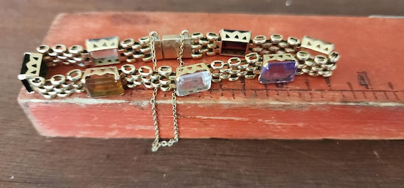 Vintage solid 18k 750 Gold Multi Gemstone Bracele… - image 8