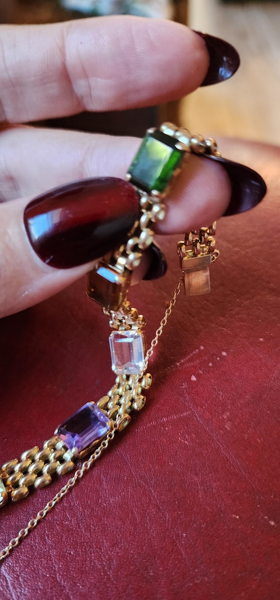 Vintage solid 18k 750 Gold Multi Gemstone Bracele… - image 3
