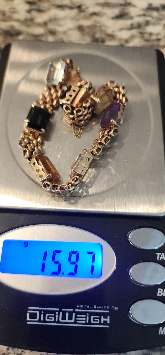 Vintage solid 18k 750 Gold Multi Gemstone Bracele… - image 9