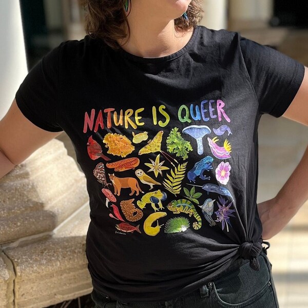 Eco "Nature Is Queer" Cotton T-Shirt (XS-5XL) - Femme & Masc Styles - Eco Friendly! - Organic Cotton - Sustainable - Pride Shirt