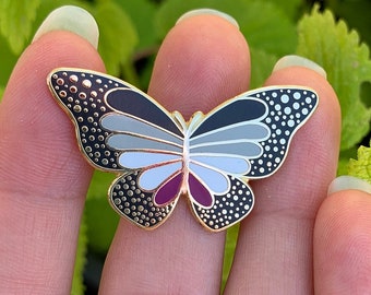 Asexual Pride Butterfly Pin - 25% to Charity! - Queer-Owned Business! - LGBTQ2SIA+ - LGBTQ - Ace Pride - Hard Enamel Pin