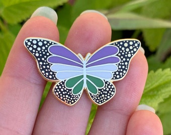 Genderqueer Pride Butterfly Pin - 25% to Charity! - Queer-Owned Business! - LGBTQ2SIA+ - LGBTQ - Gender Inclusive - Pride - Hard Enamel Pin