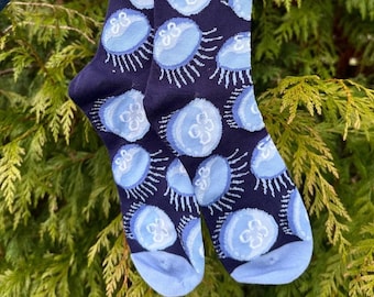 Moon Jellies Jellyfish Socks - Eco Friendly - Bamboo Socks For All Genders! - 1 Dollar Goes to Charity - Marine Biology