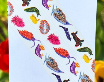 Rainbow Sea Slugs Washi Tape! (No Foil) - Eco Friendly - Made from Wood Pulp! - Nudibranchs