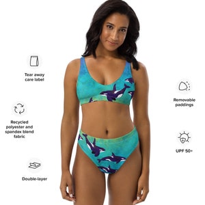 Recycled Bikini - Orca Whales (XS-3XL)  - Print On Demand - High Waisted - Made from Recycled Polyester - Super Soft