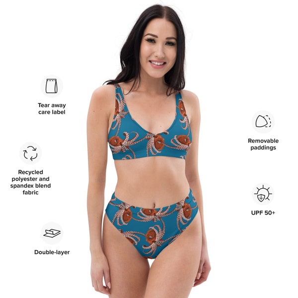 Bikini de pulpo reciclado (XS-3XL) - Impresión bajo demanda - Talle alto - Hecho de >80% poliéster reciclado - ¡Súper suave!