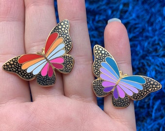 Lesbian Pride Butterfly Pins - Community Flag + Intersectional Flag (by Anurtransyl) - 25% to Charity! - Queer-Owned Business! - Hard Enamel