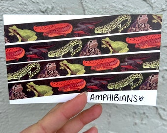 Amphibian Washi Tape! (No Foil) - Eco Friendly - Made from Wood Pulp! - Frog, Newt, Toad, Salamander