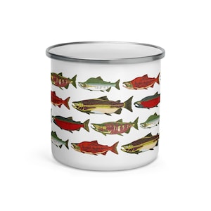 Salmon Camping Mug 12 oz Print On Demand Item Enamel Stainless Steel Cup 5 Pacific Salmon Species image 6