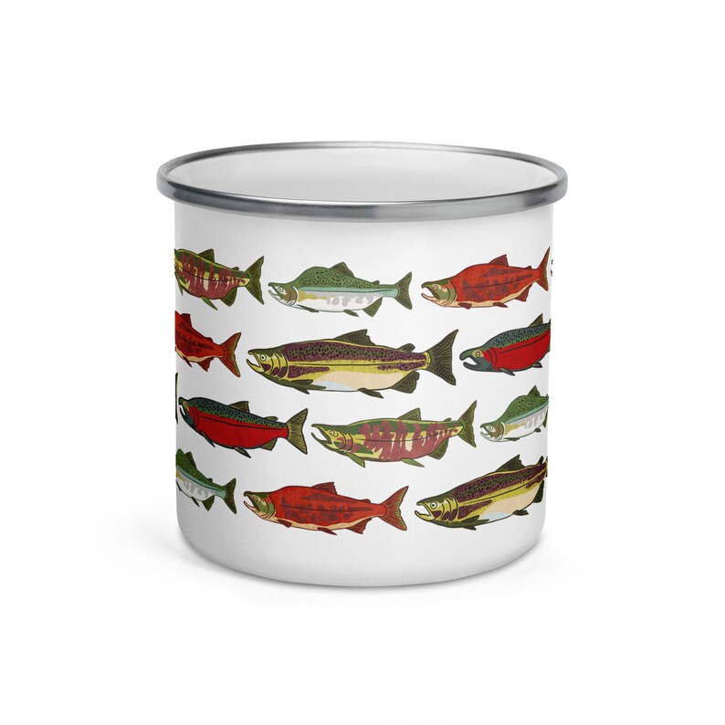 Salmon Camping Mug 12 oz Print On Demand Item Enamel Stainless Steel Cup 5 Pacific Salmon Species image 6