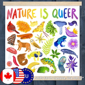 Lámina artística "La naturaleza es queer" (cuadrada, varios tamaños) - Papel con certificación FSC - Póster arcoíris de ecología queer - ENVÍO GRATIS