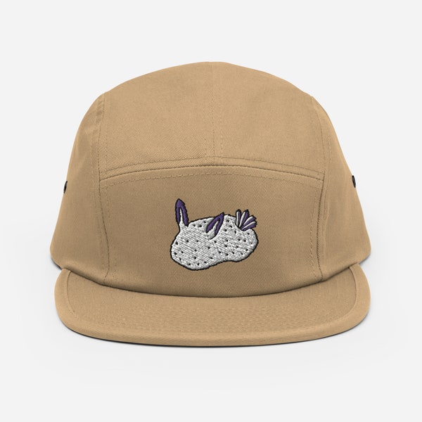 Sea Bunny Hat - 100% Cotton - "Sea Slug Fan Club" Text on Back - Multiple Colours - Embroidered Nudibranch 5 Panel Cap - Jorunna parva