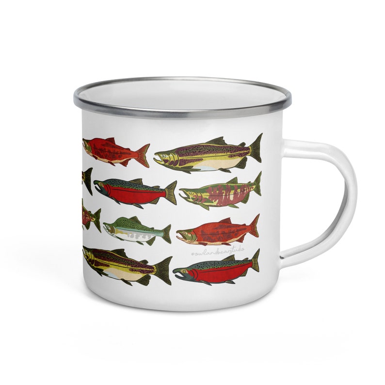 Salmon Camping Mug 12 oz Print On Demand Item Enamel Stainless Steel Cup 5 Pacific Salmon Species image 7