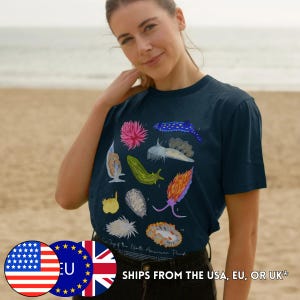 Eco Nudibranch Cotton T-Shirt (XS-5XL) - Multiple Colours - Organic Cotton - Sea Slugs of the North American Pacific - Owl & Bear Studio