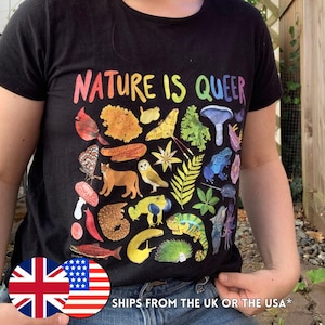 Eco "Nature Is Queer" T-Shirt (XS-5XL) - Femme & Masc Styles - Organic Cotton - Eco Friendly! - Sustainable - Pride Shirt
