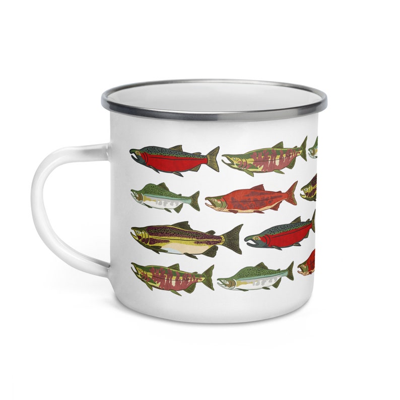 Salmon Camping Mug 12 oz Print On Demand Item Enamel Stainless Steel Cup 5 Pacific Salmon Species image 5