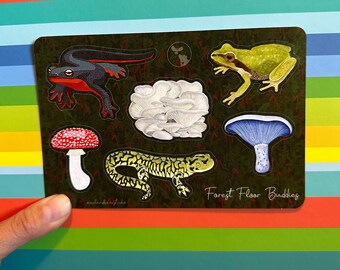 Forest Floor Buddies Sticker Sheet (Paper) - FREE SHIPPING - Eco Friendly! - Mushrooms, Frogs, Salamander, Newt