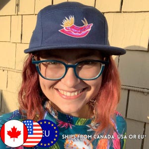 Purple Nudibranch Hat! - 100% Cotton - "Sea Slug Fan Club" Text on Back - Multiple Colours - Embroidered Nudibranch 5 Panel Cap