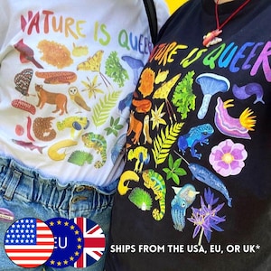 Eko "Nature Is Queer" T-shirt (XS-5XL) - Ekologisk bomull - Flera färger - Miljövänlig! - Hållbar - Pride-tröja - Owl and Bear Studio