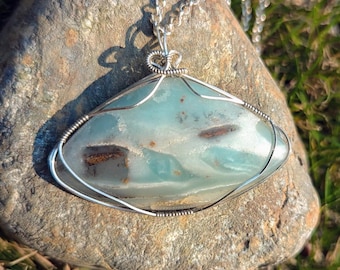 ★HARANG★ HR 337N_Stone from Ocean Necklace Ocean Wave Oval Necklace – Elegant Beach-Inspired Pendant