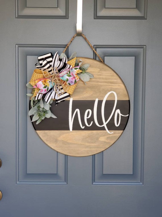Spring Hello Door Hanger Summer Door Hanger 18 in Round Door Etsy