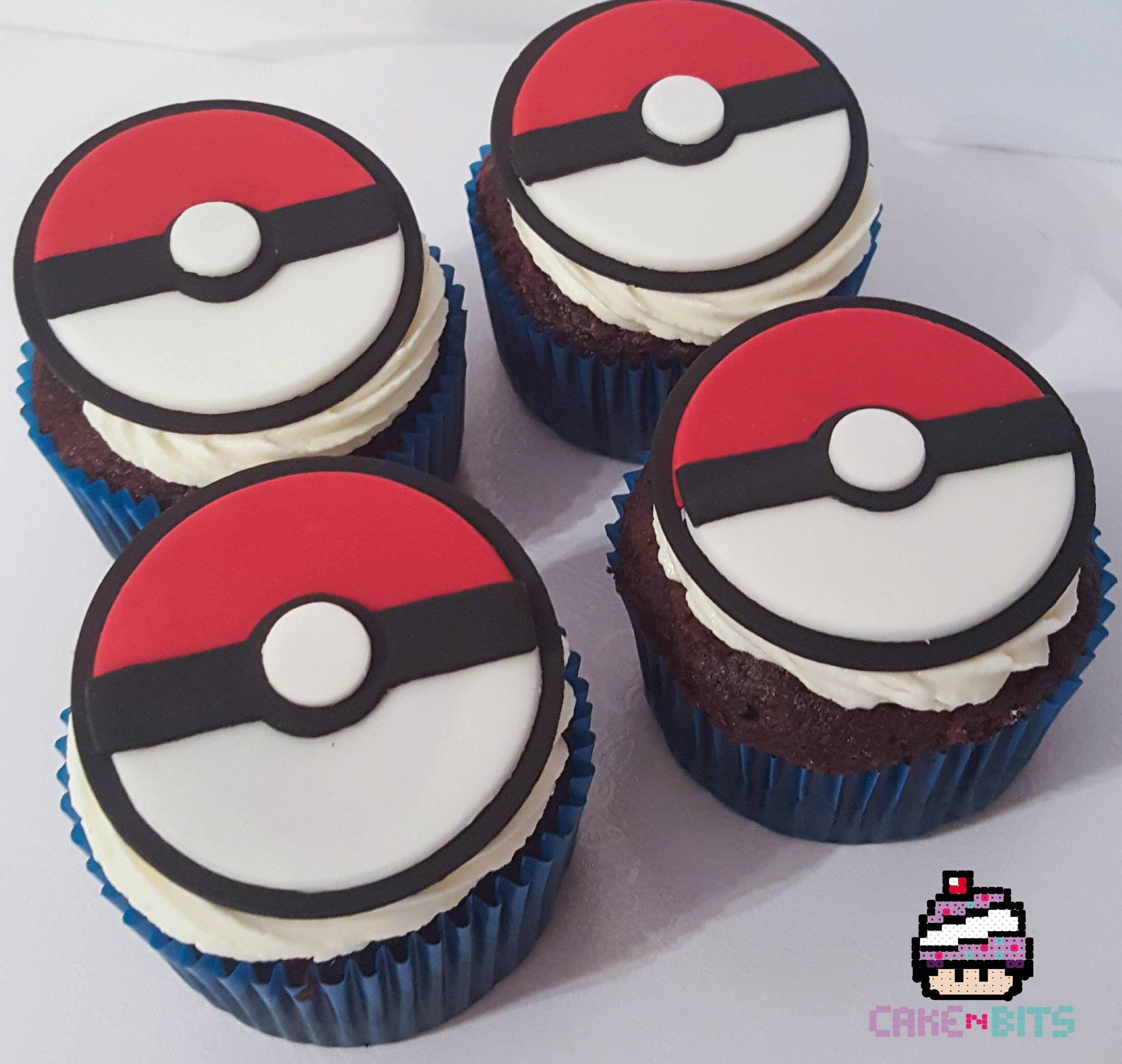 Inspired Pokemon Pokeball fondant cupcake toppers Etsy