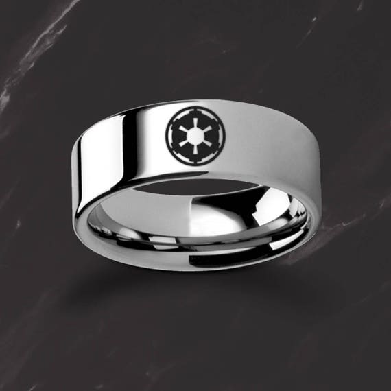 Thorsten Star Wars Jedi Order Symbol Design Ring Polished Gold Plated Tungsten Domed Style 8mm Wide Custom Personalized Inside Engraved from Roy Rose Jewelry