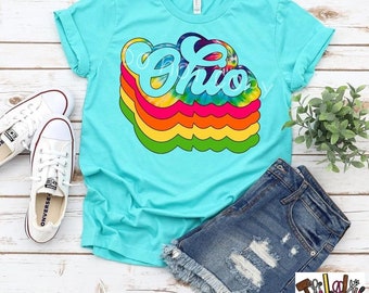 Retro Ohio Tie Dye Tee: Stacked Font Pride Shirt