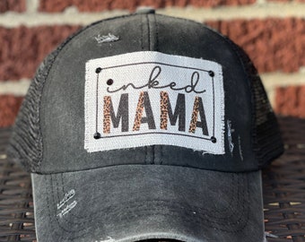 Inked Mama Trucker Hat: Rhinestone Pony Tail Hat