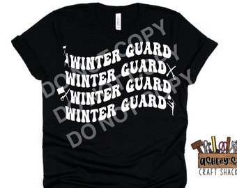 Winter Guard Tee Shirt: Retro Wavy Font, School Spirit